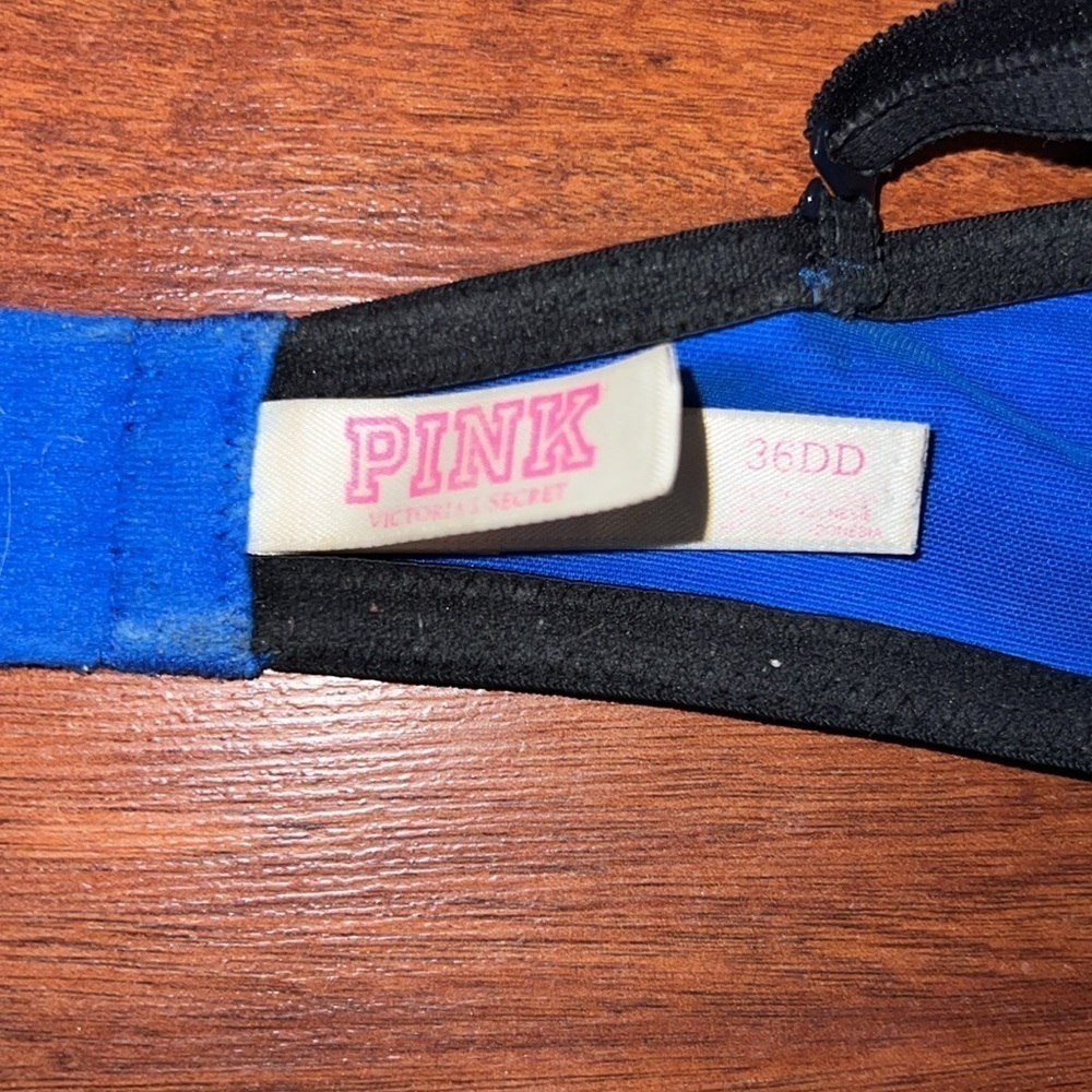 Victoria’s Secret Pink Wear Everywhere Demi 36DD royal blue & black no padding - Picture 8 of 10